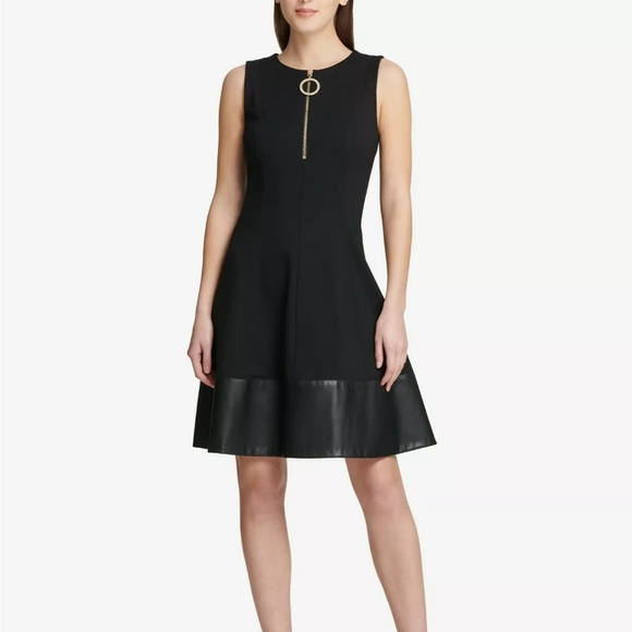 Dkny Dresses & Skirts - DKNY black dress with faux leather Size 12